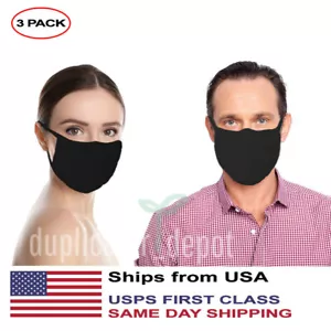 Máscara facial lavable reutilizable de doble capa cubierta bucal, en stock, paquete de 3, negra - Imagen 1 de 5