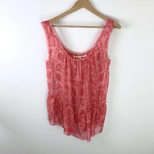 Rachel Roy Damen ärmellose Bluse Large hellrosa Schößchen Rüschen transparent Top - Bild 1 von 5