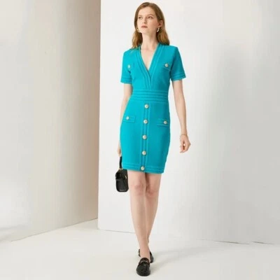 Vestido stretch de malha turquesa The Kinral H18 - Imagem 1 de 4