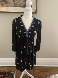 Free People Black Embroidered Black Dress Sz S - Picture 1 of 7