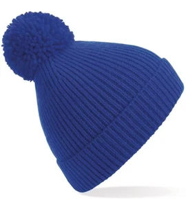 2 x Bobble Pom Beanie Hats Plain Knitted in Bright Royal Blue - Picture 1 of 1
