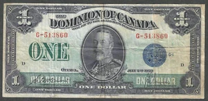 1923 DOMINION OF CANADA $1 NOTE ~ BLUE SEAL GROUP 1 ~ DC-25c ~ ATTRACTIVE NOTE - Picture 1 of 2