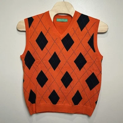 Golf Knickers Men’s Sweater Vest XL Orange Navy Argyle Wool Blend Mens NWOT - Image 1 of 4
