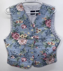 Vintage Lizwear By Liz Claiborne Y2K Floral Striped Vest Cottagecore Women’s M - Picture 1 of 9