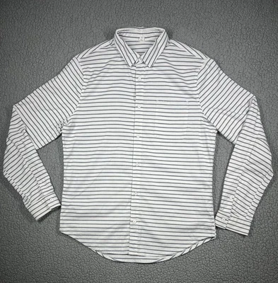 Camisa Lululemon Para Hombre Grande Blanca Azul Marino Rayas Con Botones Manga Larga Informal Foto 1 de 4