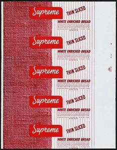 Vintage bread wrapper SUPREME THIN SLICED American Stores 1954 Baltimore MD - Picture 1 of 2