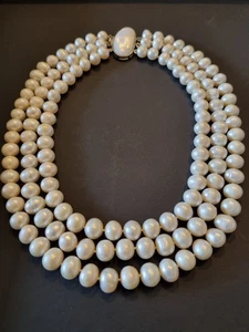 Hochwertige Elegante 3-reihig  Vintage Akoya Echtperlen Collier schwer 200g - Bild 1 von 4