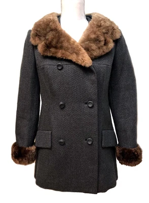 VTG Jack Leit Marshall Fields Chicago Gray Wool Jacket Sheared Beaver Trim 10 - Image 1 of 4