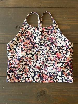 Старый темно-синий цветочный высоты шеи с ремешками назад высоты шеи спортивный бюстгальтер низкого удара Sz M  - Изображение 1 из 4