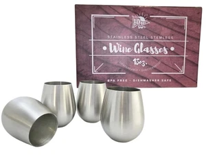 Stainless Steel Stemless Wine Glasses by VineJar - Set of Four - 18 oz Premium - Picture 1 of 3