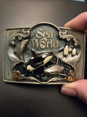 Hebilla de cinturón vintage Sea World Amusement Park Shamu asesino ballena tiburón Lewis #51 Foto 1 de 4