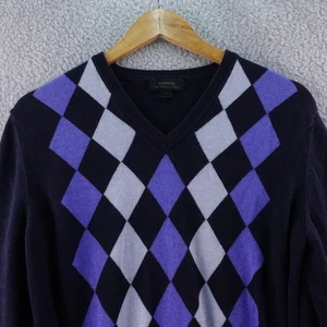 Mens Express Silk Cashmere Blend Argyle V Neck Sweater Mens M Grandpa Preppy - Picture 1 of 7