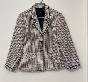 Lane Bryant Black Pink Plaid Women Jacket Fringe Edges Size 18  Excellent - Picture 1 of 21