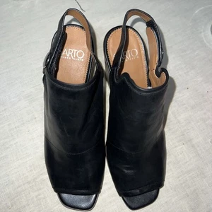 Franco Sarto HARBOR Women’s Size 9.5 Black Vegan Leather Heeled Sandal Slingback - Picture 1 of 8