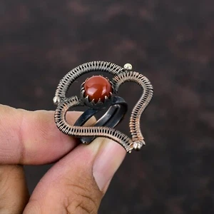 Anillo ajustable de cornalina de cobre amor regalo envuelto en alambre tamaño ajustable - Imagen 1 de 7