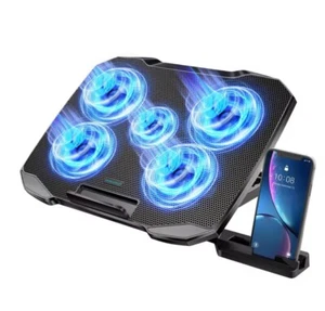 Cooling Pad 12-17 Inch Laptop Cooler Stand,5 Fans,Adjustable With Phone Holder - Picture 1 of 6