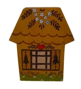 Handcrafted Wooden Cottage-Style Piggy Bank With Floral & Heart Details - Picture 1 of 9