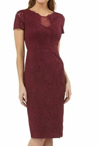 JS Collections Women's Dark Burgundy Floral Lace Sheath Dress Size 4 $228.00 - Picture 1 of 4