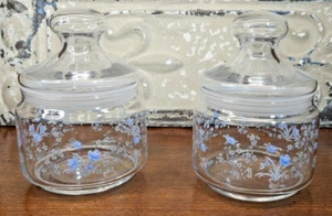 2er Set Klar Handbemalt Blau Blumen Kanister Waschtisch Gläser Made in France - Bild 1 von 13