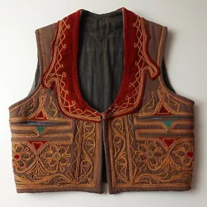 1900s Turkish Ottoman Antique Vest Embroidered Middle Eastern Hendrix Small Rare - Picture 1 of 20