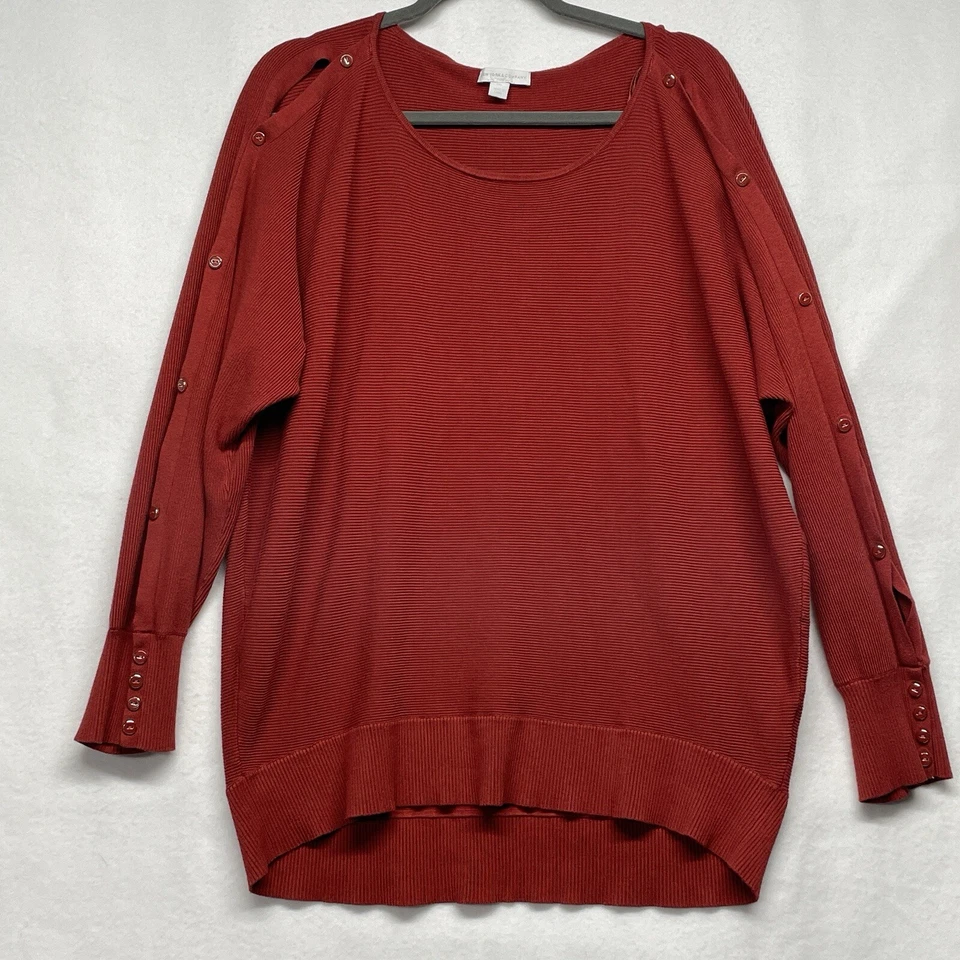 New York & Company Sweater Women's XXL Rib Knit Oversize Peekaboo Button Sleeve - Image 1 of 4
