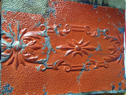 SALE  Antique Ceiling Tin Tile Shabby Chic Pumpkin Cabinet Door Primitive Canvas Cover