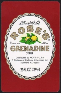 Vintage playing card ROSES GRENADINE SYRUP Motts Cadbury Schweppes Stamford CT - Picture 1 of 2