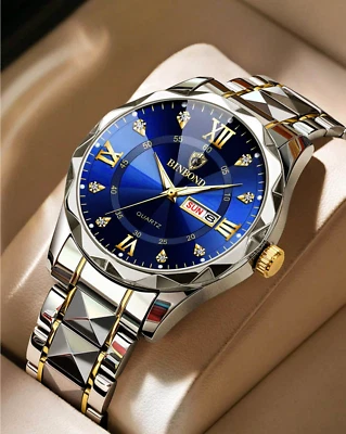 Men's Watch Luxury Brand Waterproof Analog Quartz Calender Stainless Steel Band - Image 1 of 4