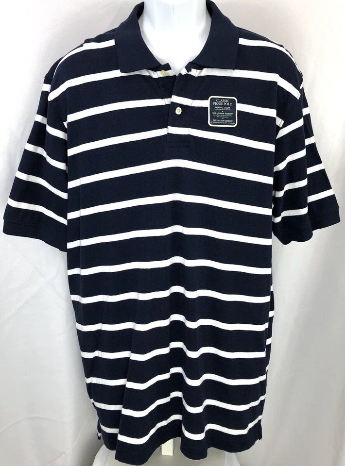 Nuevo con etiquetas Camisa Polo Gloria Desteñida 2 Botones L Azul Blanco Rayas Manga Corta Algodón Preppy Foto 1 de 4