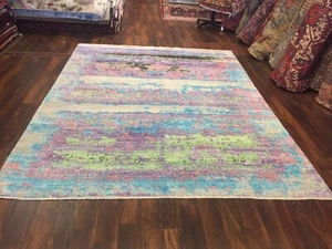 Colorful Rainbow Genuine Hand Knotted Oushak Modern  Area Rug Carpet 7’7”x9’8,25 - Picture 1 of 12