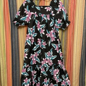 Vintage 80s Hawaiian Dress Blue Floral Muumuu Muu Muu Women's M 1980s - Picture 1 of 2