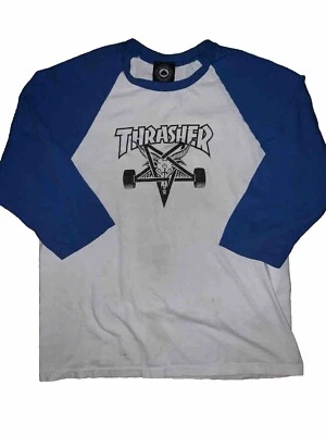 Thrasher Sk8 Goat Raglan 3/4 Sleeve Shirt Medium White Blue Rare - Image 1 of 2