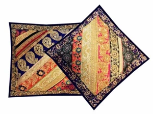 Cushion Cover 2 Pc Square 16x16" Pillow Patchwork Vintage Handmade Decor Cotton - Picture 1 of 11