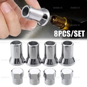 8Pcs TR413 Chrome Car Tire Wheel Tyre Valve Stem Hex Caps & Sleeve Cover Set - Picture 1 of 12