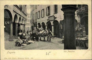 Lugano ~ 1900 Via Pessina rara postal antigua color Suiza cantón del Tesino - Imagen 1 de 2