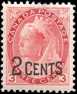 Canada Mint H F-VF 2c-on-3c Scott #88 1899 Provisional Stamp - Bild 1 von 2
