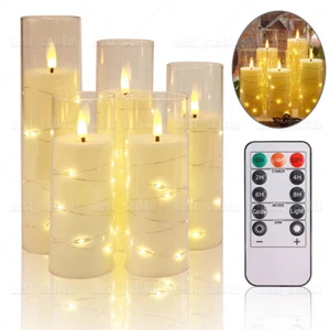 5 Pcs Flickering Flameless LED Pillar Candles with Remote & Embedded Star String - Picture 1 of 44