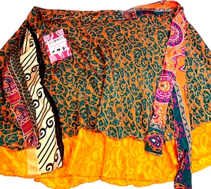 NWT Darn Good Yarn Silk Sari Wrap Short Skirt Reversible Women's Size 4-12 India - Picture 1 of 7