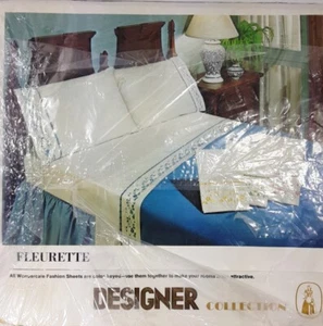 VTG New Wondercale Embroidered Blue Fleurette Flat Twin By Springmaid - Picture 1 of 6