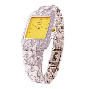 925 Sterling Silver Nugget Link Watch Bracelet Geneve with Diamond 7.5-8" 47gram - Picture 1 of 4