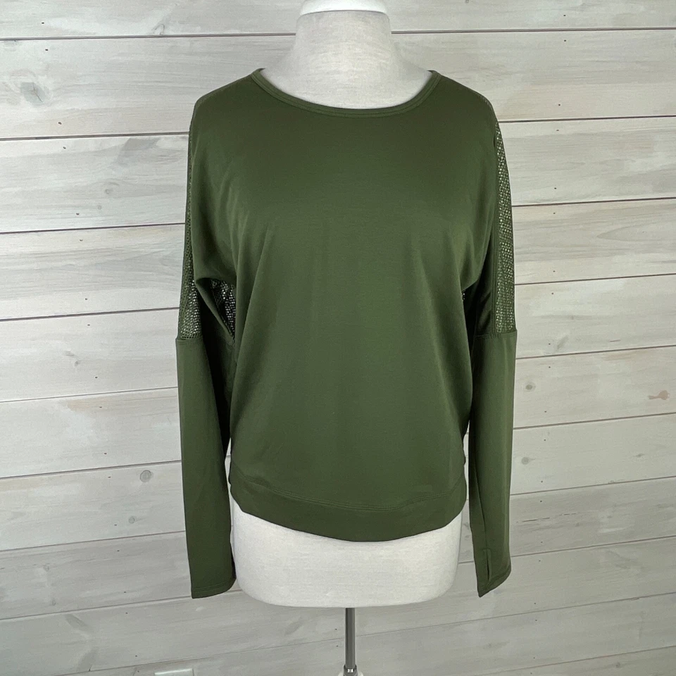 Camiseta deportiva de yoga de manga larga de malla verde oliva KYODAN para mujer talla pequeña Foto 1 de 4