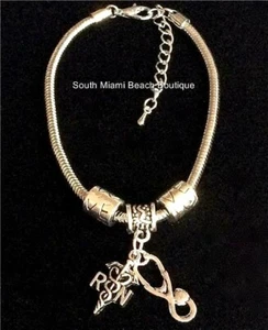 Nursing RN Caduceus Charm Bracelet Stethoscope Graduation Gift Silver Plated - Picture 1 of 12