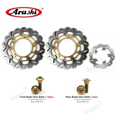 For Yamaha YZF R6 2005-2016 YZF-R6 600 Gold Front Rear Brake Disc Rotor & Bolts - Image 1 of 4
