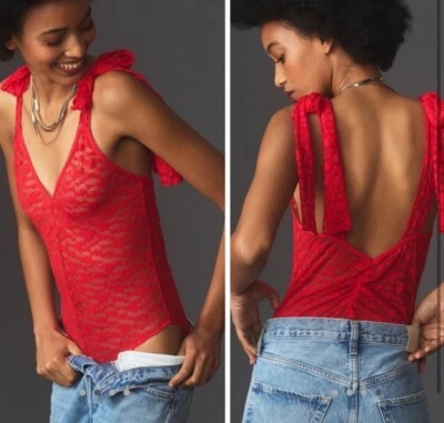 Body By Anthropologie Arco-Hombro Flocado Corazón Rojo NUEVO NUEVO CON ETIQUETAS Talla Grande L Foto 1 de 2