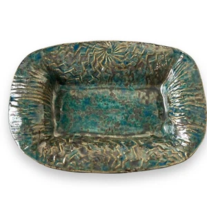 Studio Pottery Metallic Blue Green Gold Open Butter Dish or Trinket Dish Stamped - Picture 1 of 6