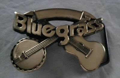 BLUEGRASS BLUE GRASS COUNTRY MUSIC SOLID BRASS BELT BUCKLE 1980 BARON BUCKLES - Image 1 of 4