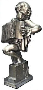 Edgardo Simone, Accordion Player, Art Deco Silvered Plaster Sculpture, ca. 1925 - Picture 1 of 12