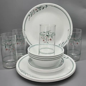 Vintage Corelle Rosemarie dinnerware 16-pc With Glasses 1990's - Picture 1 of 6