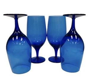 VTG Set of 4 Cobalt Blue Wine Iced Tea Glasses 7 7/8” Tall Sound Like Crystal - Picture 1 of 6