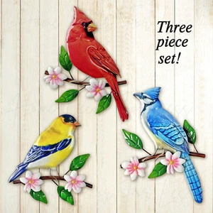 Colorful Bird Trio Wall Art Metal Bird Sculpture Indoor Outdoor Wall Decor, 3-Pc - Picture 1 of 4